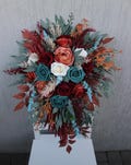 Dark teal rust burgundy wedding bouquet, Cascading bouquet, Fall wedding bouquet product logo