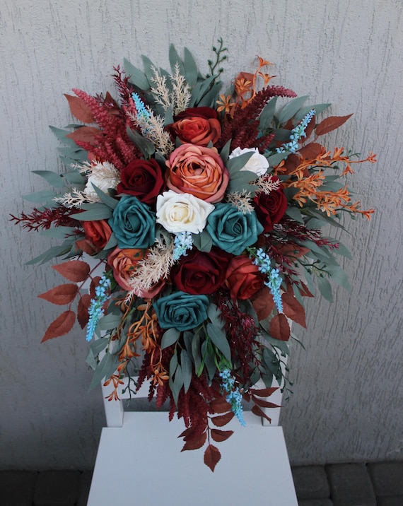 Burgundy Teal Wedding Wedding Bouquet Bride Bouquet Burgundy Teal