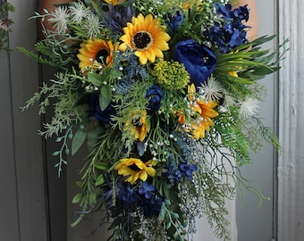 Sunflower navy bouquet, Fall wedding bouquet, Rustic wedding bouquet