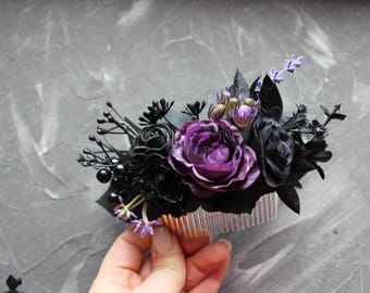 パープルブラックブーケ、ゴシックウェディングブーケ、ムーディブーケ