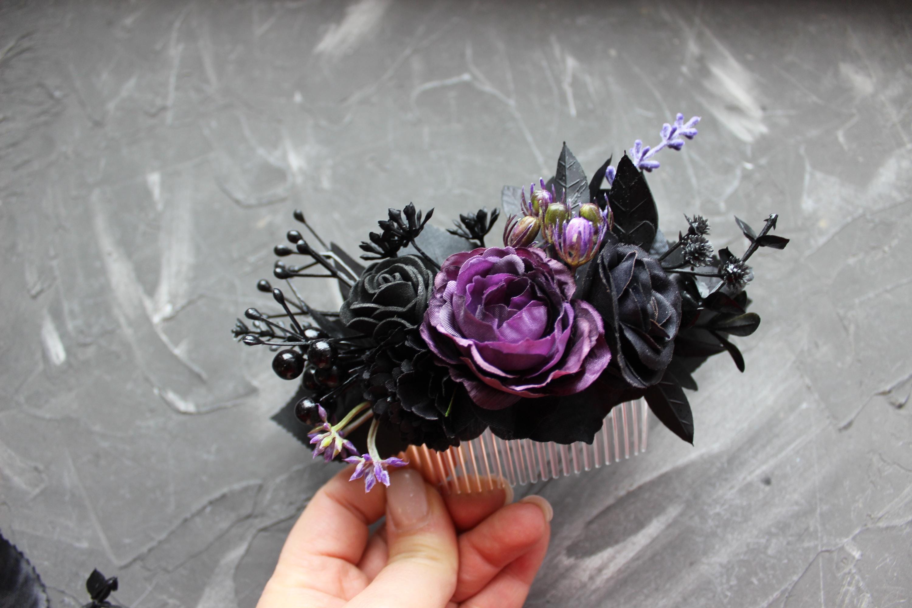 パープルブラックブーケ、ゴシックウェディングブーケ、ムーディブーケ