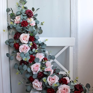 Burgundy blush arch swag, Eucalyptus wedding arch flowers, Wedding decor