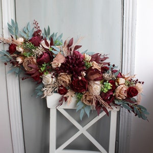 Taupe tan ivory arch swag, Fall wedding arch flowers, Winter wedding floral swag