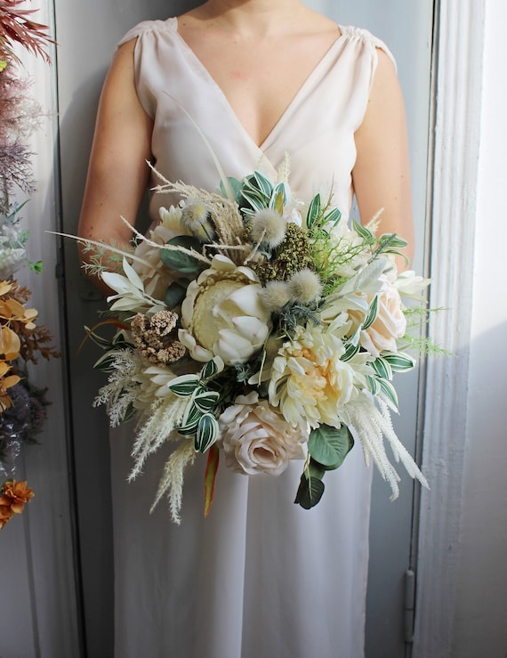 Taupe Ivory Blumenstrauß, Boho Brautstrauß, HerbstHochzeitenStrauß