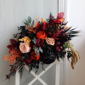 Black orange burgundy bouquet, Gothic wedding bouquet, Moody bouquet