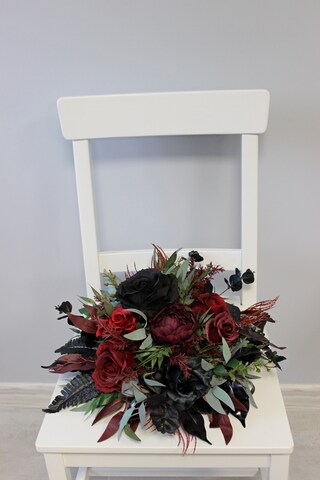 Portacandele A Forma Di Pipistrello Per Halloween, In Resina Nera Con Fiori Neri E Bordeaux, Altezza 15,2 Cm, Decorazione Gotica Da Tavolo