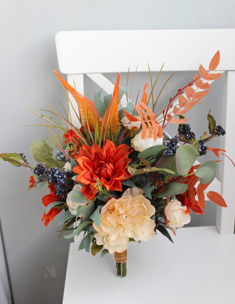 Burnt Orange Bouquet Bridal Silk Flower Bouquet Fall Wedding Etsy
