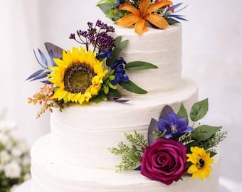 Set of wedding cake topper, Floral cake decoration, Cake topper flowers, Jewel tone wedding cake flowers