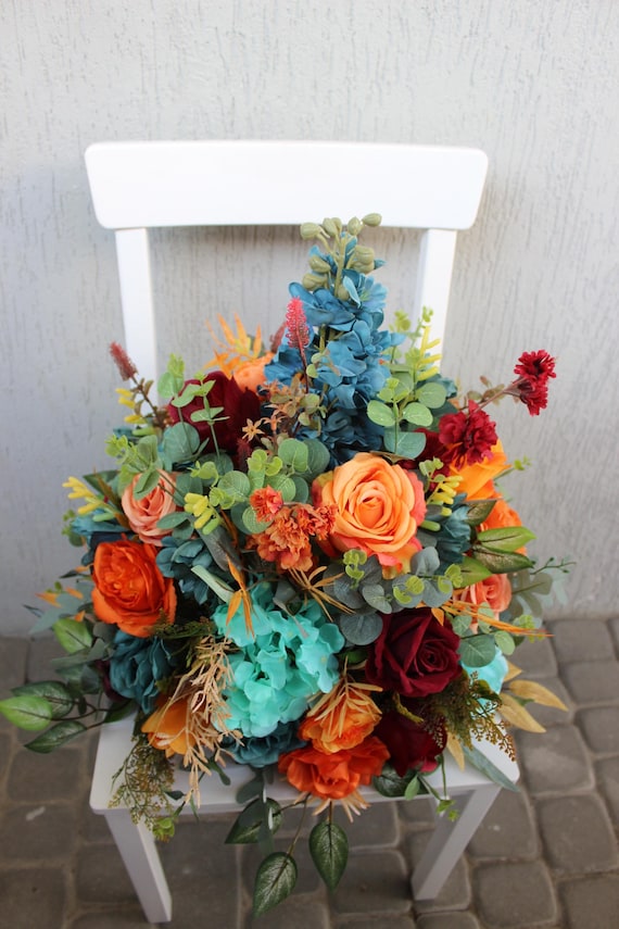 Mini-Blumensträuße Set 6 Stück – Gebranntes Orange, Für Hochzeitstisch, Herbst-Deko, 13,2cm