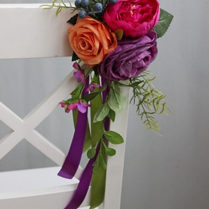 Purple orange bouquet, Fall wedding bouquet, Cascading bridal bouquet Chair bouquet