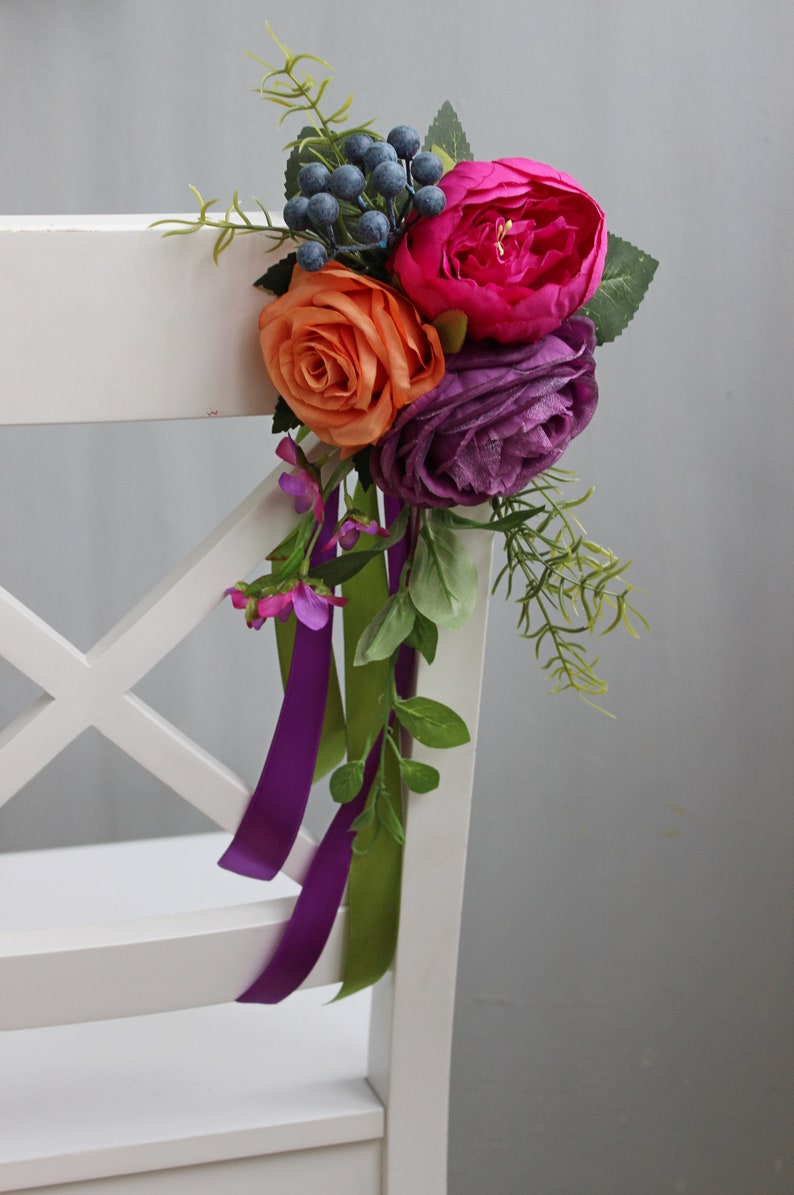 Purple orange bouquet, Fall wedding bouquet, Cascading bridal bouquet Chair bouquet