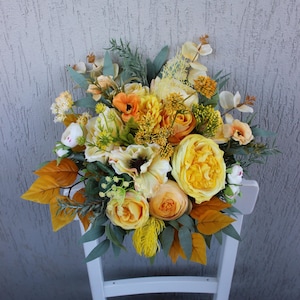 Yellow green wedding bouquet, Spring wedding bouquet, Silk bouquet