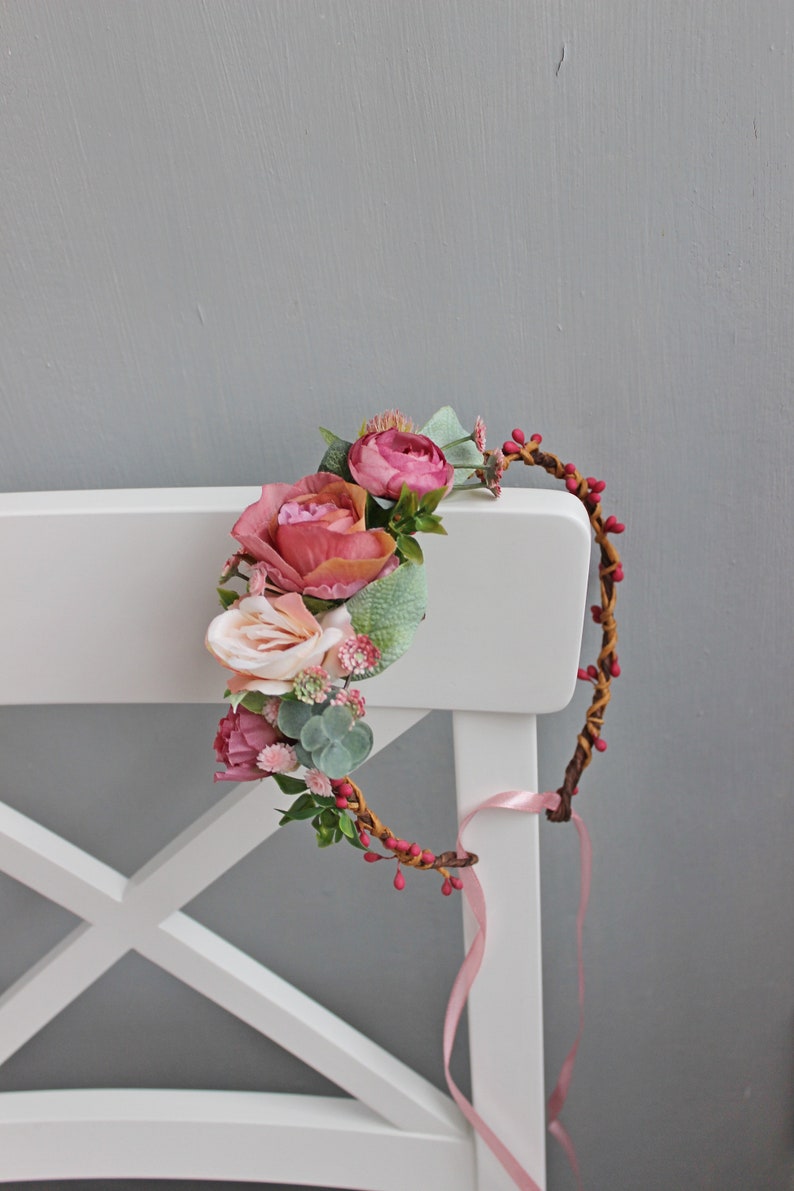 Dusty Rose Flower Girl Crown Wedding Flower Crown First Etsy