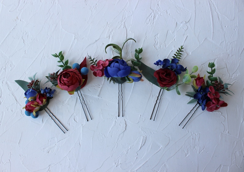 Gothic wedding hair pins Floral hair pins Burgundy navy wedding hair pins