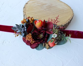 Ceinture de ceinture de ceinture de mariage d’automne, ceinture de mariée orange bourguignon, ceinture de fille de fleur