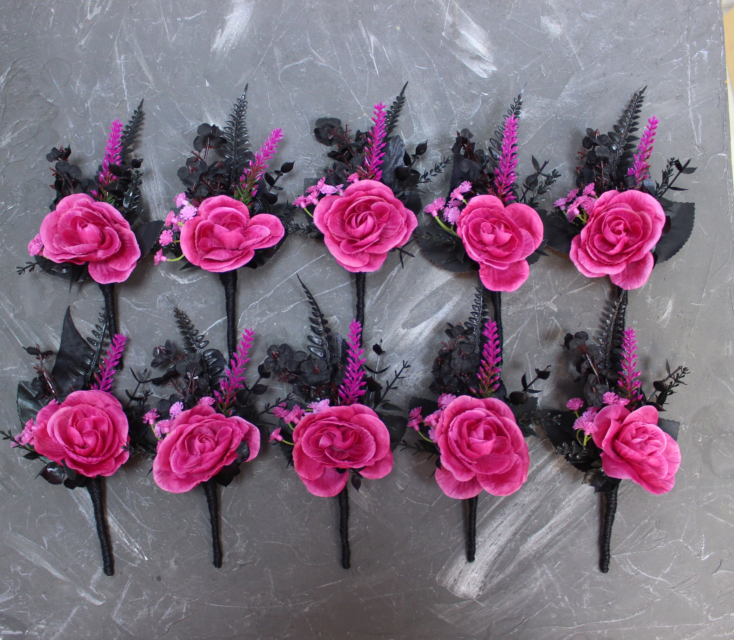 Hot pink Black arch flowers, Gothic wedding arch swag, Fuchsia Black wedding decor
