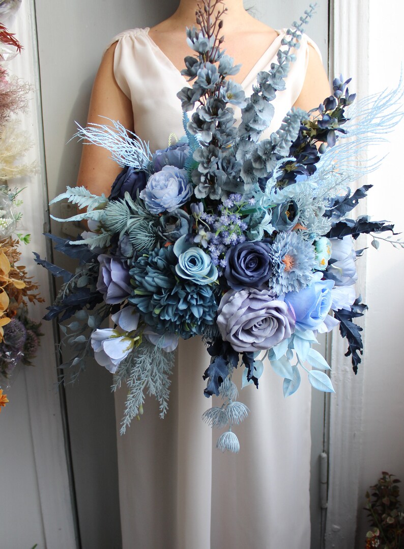 Dusty blue navy bouquet Winter wedding bouquet Boho bridal Etsy