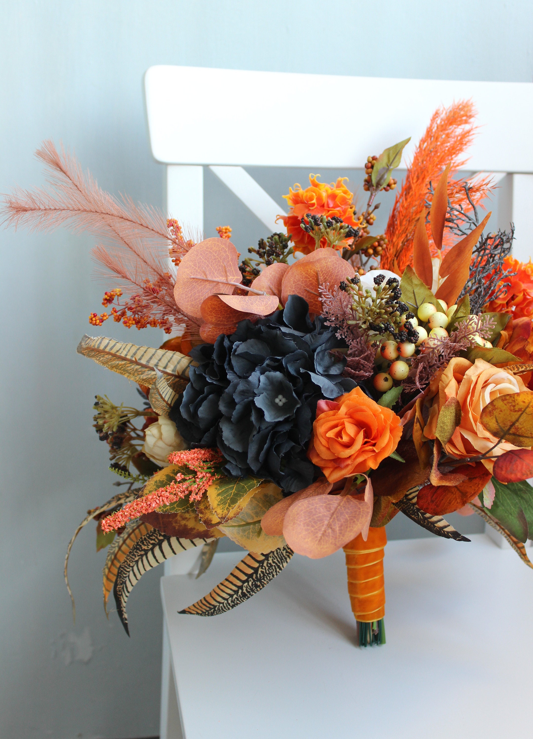 Halloween Wedding Bouquet, Orange Black Bouquet, Rust Wedding Bouquet