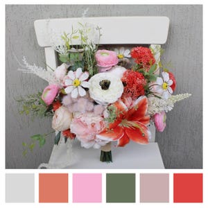 Spring bridal bouquet, Wildflowers Summer wedding Bouquet, Coral pink airy bouquet, Boho flower bouquet