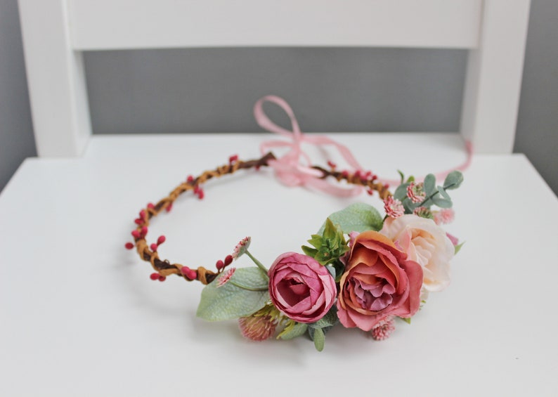 Dusty Rose Flower Girl Crown Wedding Flower Crown First Etsy
