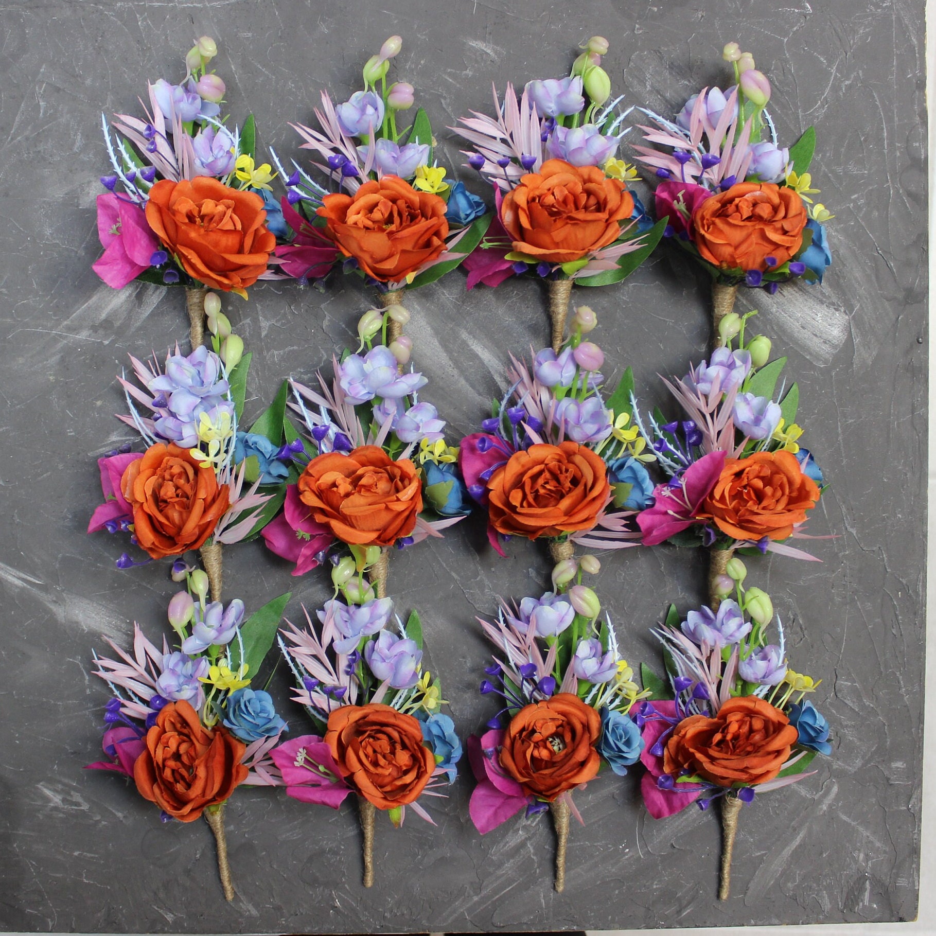 Colorful boutonniere for men, Rainbow buttonhole, Fiance pocket flowers