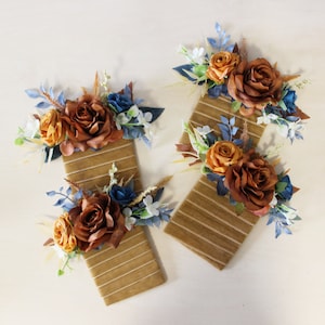 Rust navy pocket boutonniere, Fall wedding pocket square, Rust buttonhole