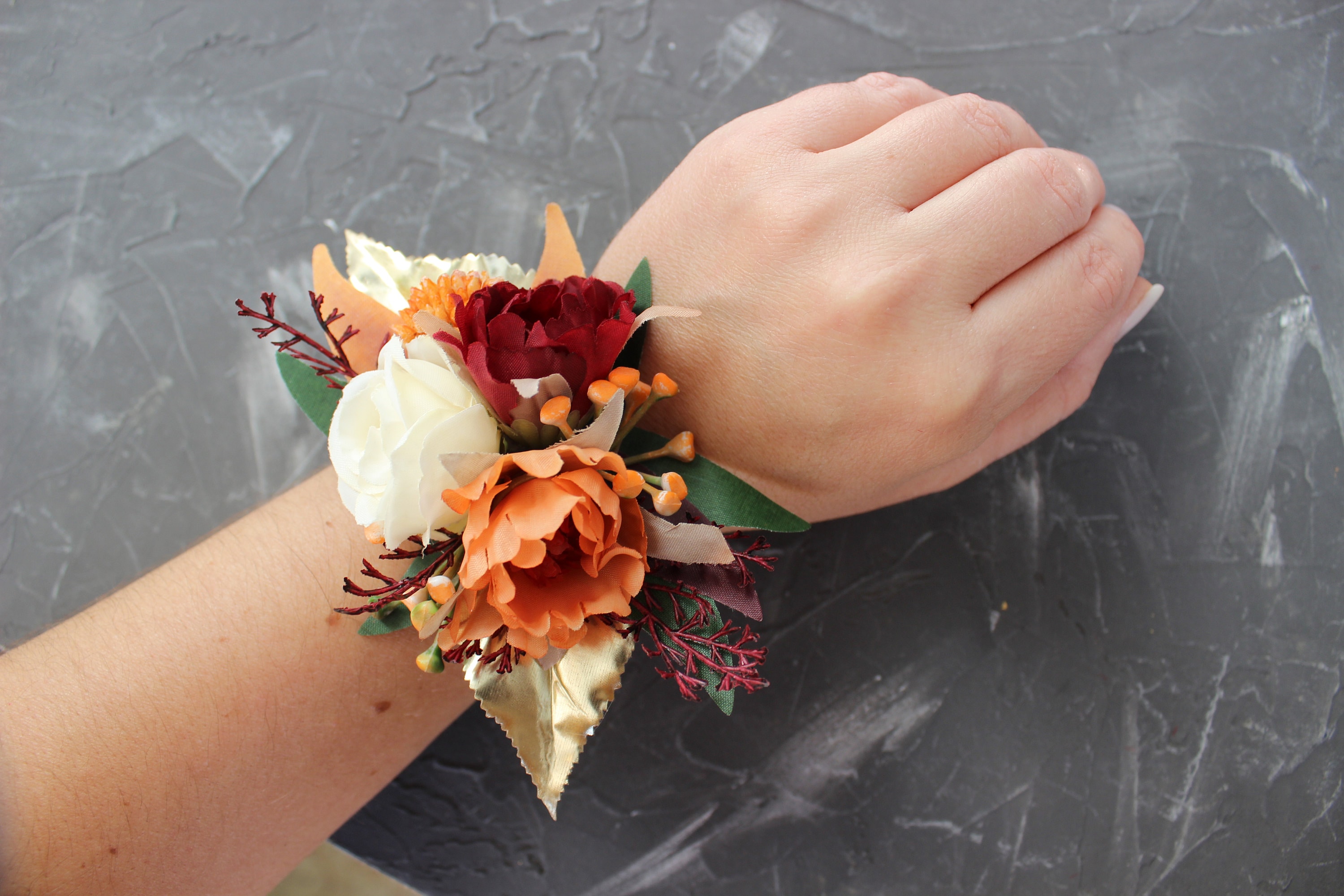Burgundy Orange Ivory Pin on Corsage, Mother Corsage, Grandma Brooch ...