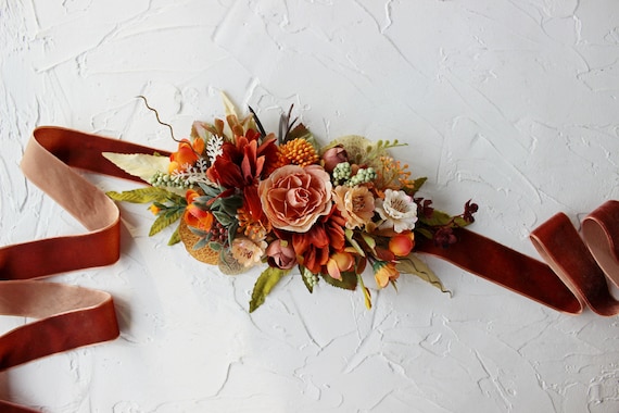 orange wedding dress sash Rust orange bridal sash, Fall wedding sash belt, Flower girl belt