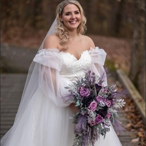 Sage mauve purple silver bouquet, Gothic wedding bouquet, Moody bouquet, Cascading bouquet image 2