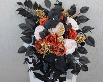 Rust terracota black wedding bouquet, Gothic bouquet, Fall wedding bouquet