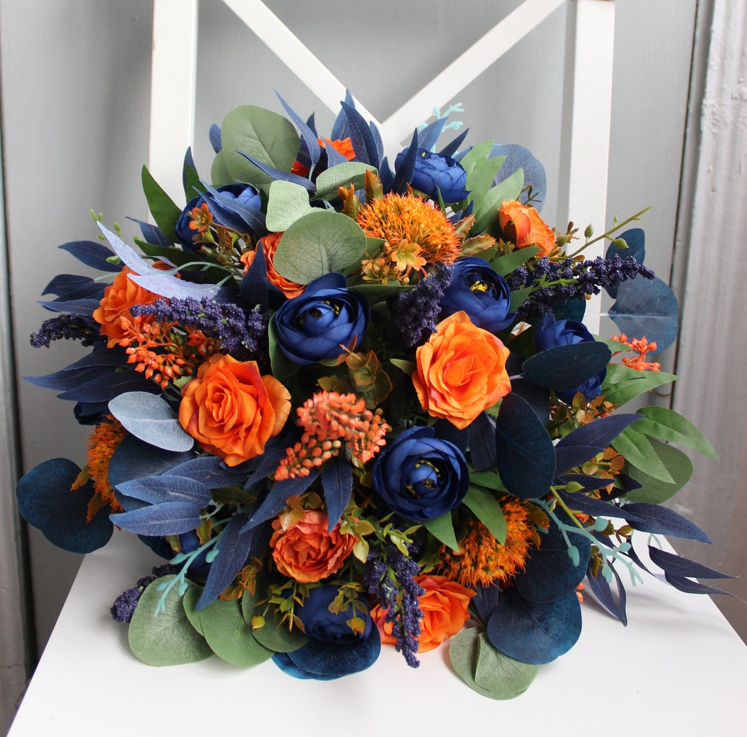 Orange Blue Bouquet A burst of color for the springtime! | Orange wedding flowers