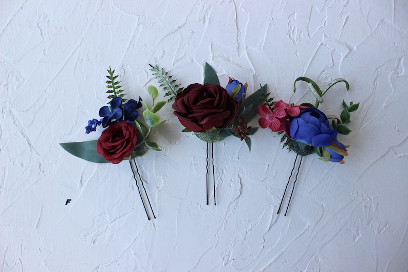 Gothic wedding hair pins Floral hair pins Burgundy navy wedding hair pins
