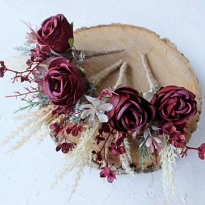 Boho bridal bouquet, Taupe tan ivory burgundy bouquet, Winter wedding bouquet image 6