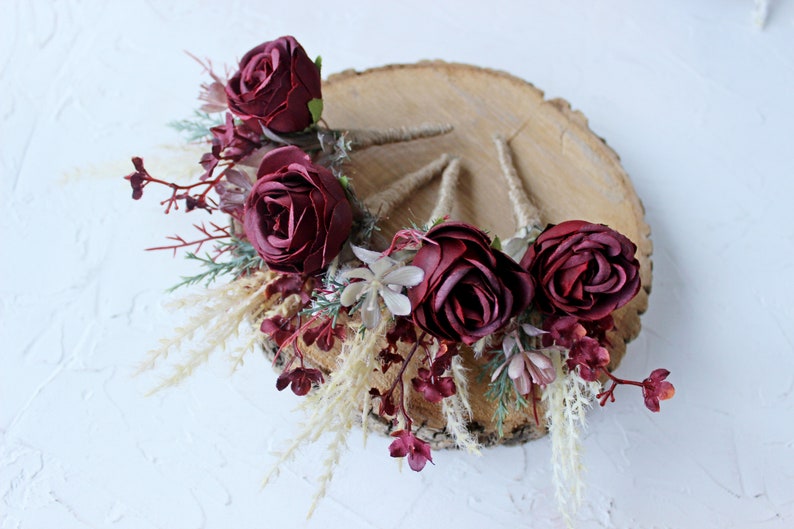 Boho bridal bouquet, Taupe tan ivory burgundy bouquet, Winter wedding bouquet image 6