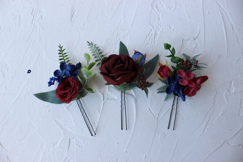 Gothic wedding hair pins Floral hair pins Burgundy navy wedding hair pins