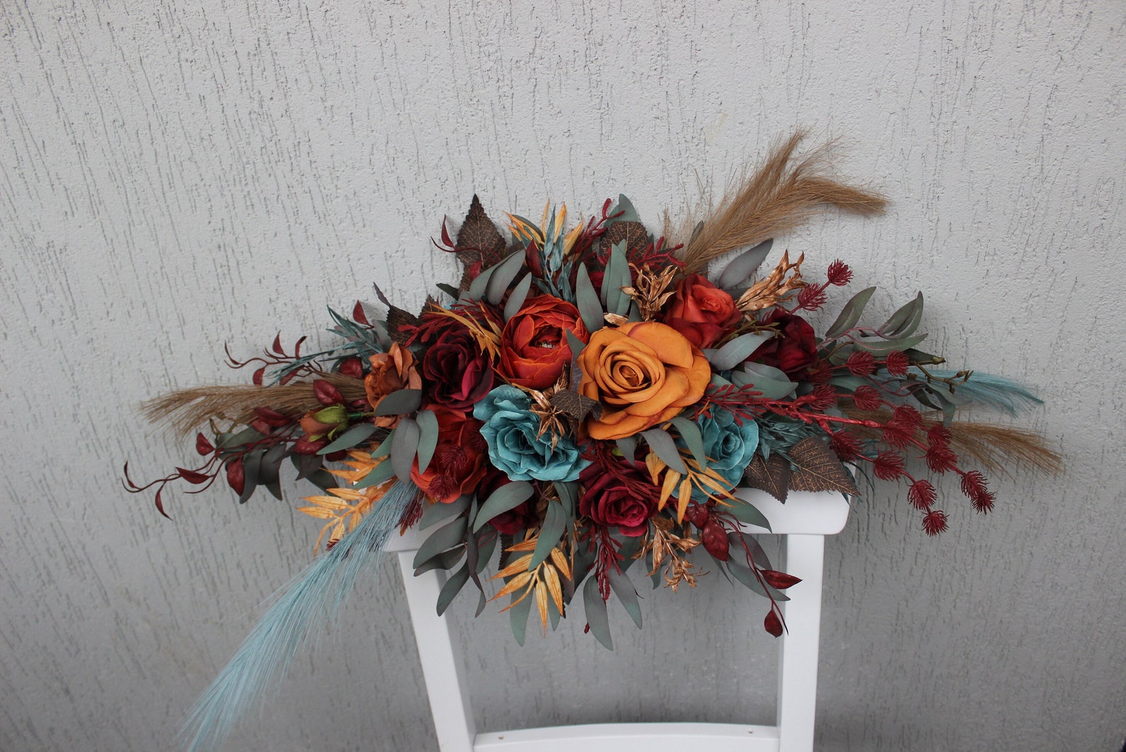 Dark Teal Rust Burgundy Wedding Arch Swag, Arch Flowers, Fall Wedding ...