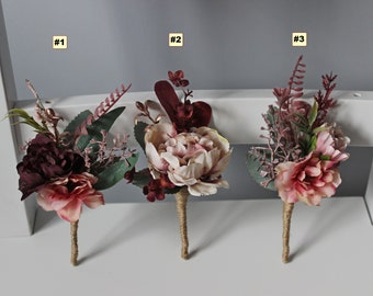 Dusty rose burgundy boutonniere for  men, Rose gold wedding boutonniere, Wedding buttonhole
