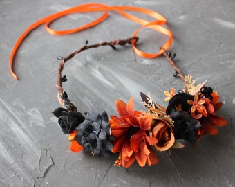 Rust black flower crown, Bridal floral crown, Bridesmaid Flower girl crown