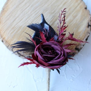 Gothic wedding boutonniere, Burgundy black boutonniere, Wedding buttonhole