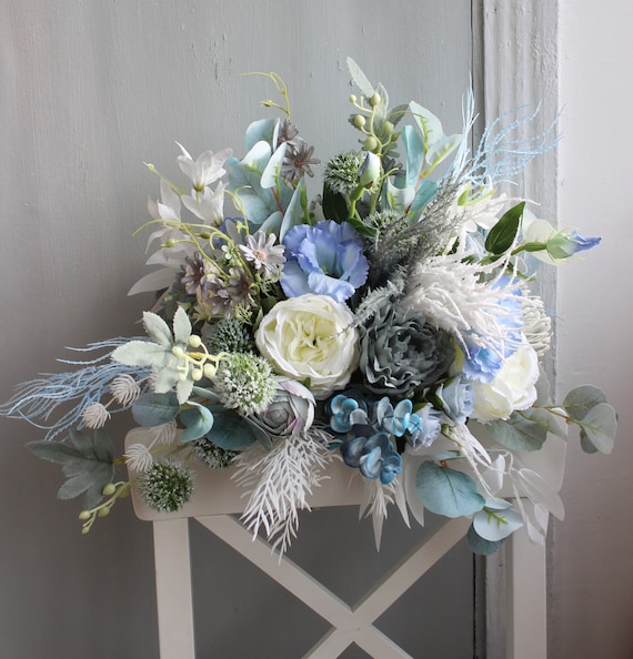 Sage Green Dusty Blue Bouquet Winter Wedding Bouquet Boho Bridal Bouquet Etsy