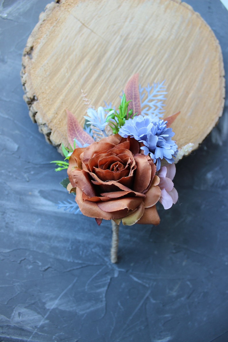 Rust Terracota Blush Dusty Blue Wedding Bouquet Cascading Etsy