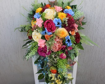 Colorful bridal bouquet, Rainbow bouquet, Colorful wedding bouquet, Silk flower bouquet