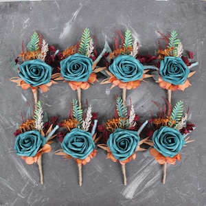 Dark teal rust burgundy wedding bouquet, Cascading bouquet, Fall wedding bouquet