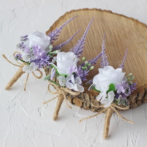 Boutonniere de boda de lavanda para hombres, ojal de boda Boho, boutonniere de lavanda
