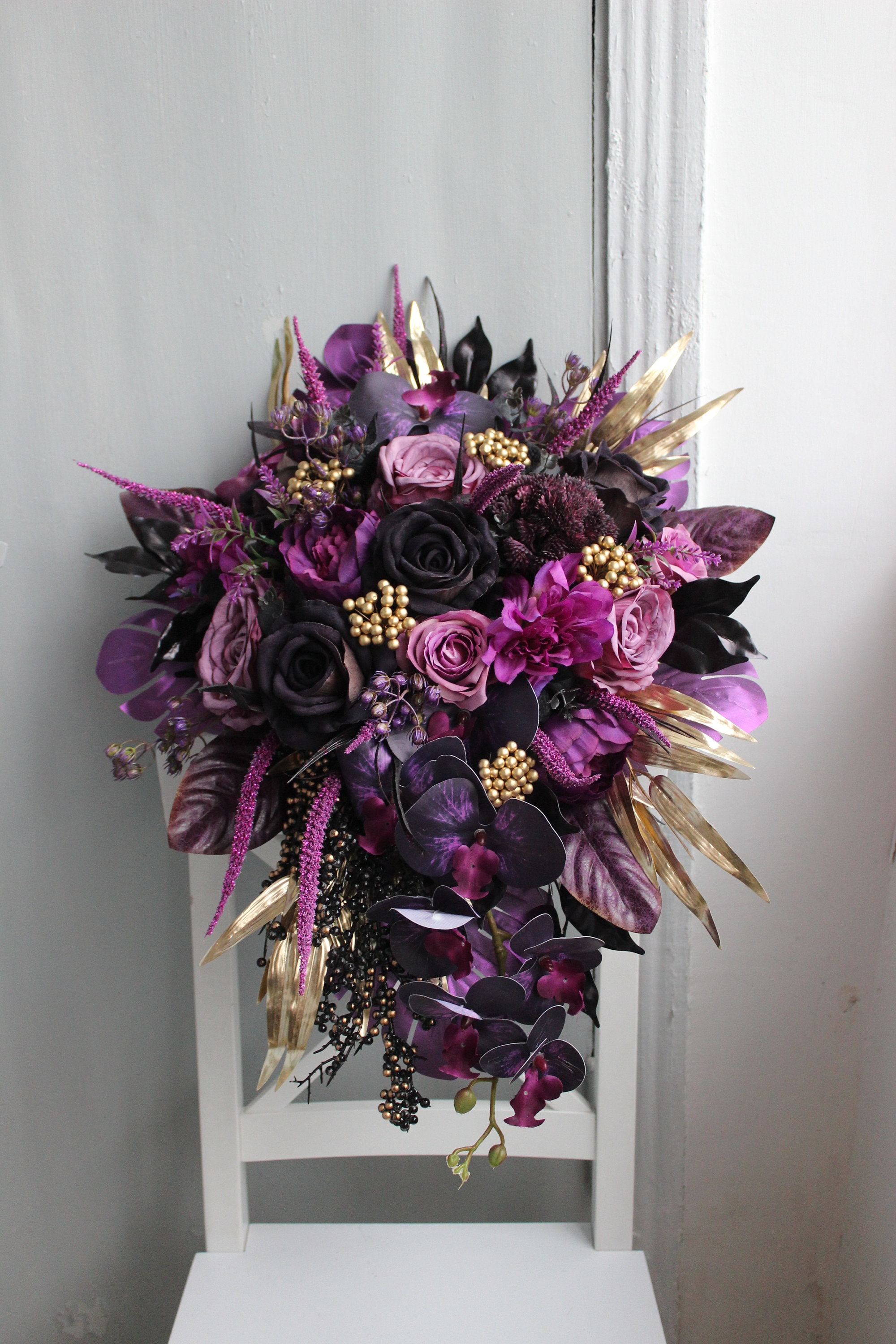 Purple Black Gold Bouquet Gothic Wedding Bouquet Moody - Etsy