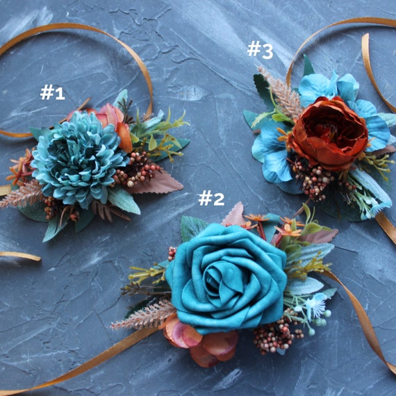 4-Pack Orange Rose Wrist Corsage & Boutonniere Set | Artificial Silk Flowers For Wedding, Prom, Party