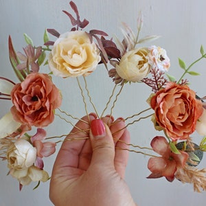 Taupe tan ivory flower hair pins, Wedding hair pins, Wedding flowers