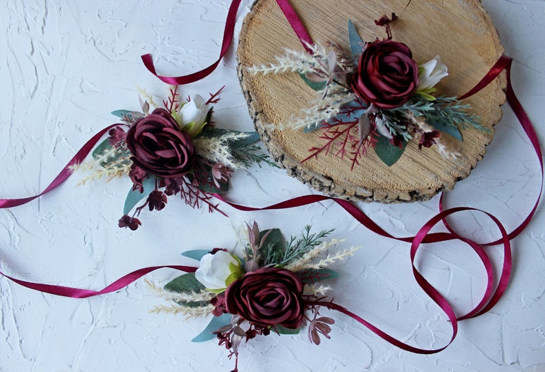 Boho bridal bouquet, Taupe tan ivory burgundy bouquet, Winter wedding bouquet image 8