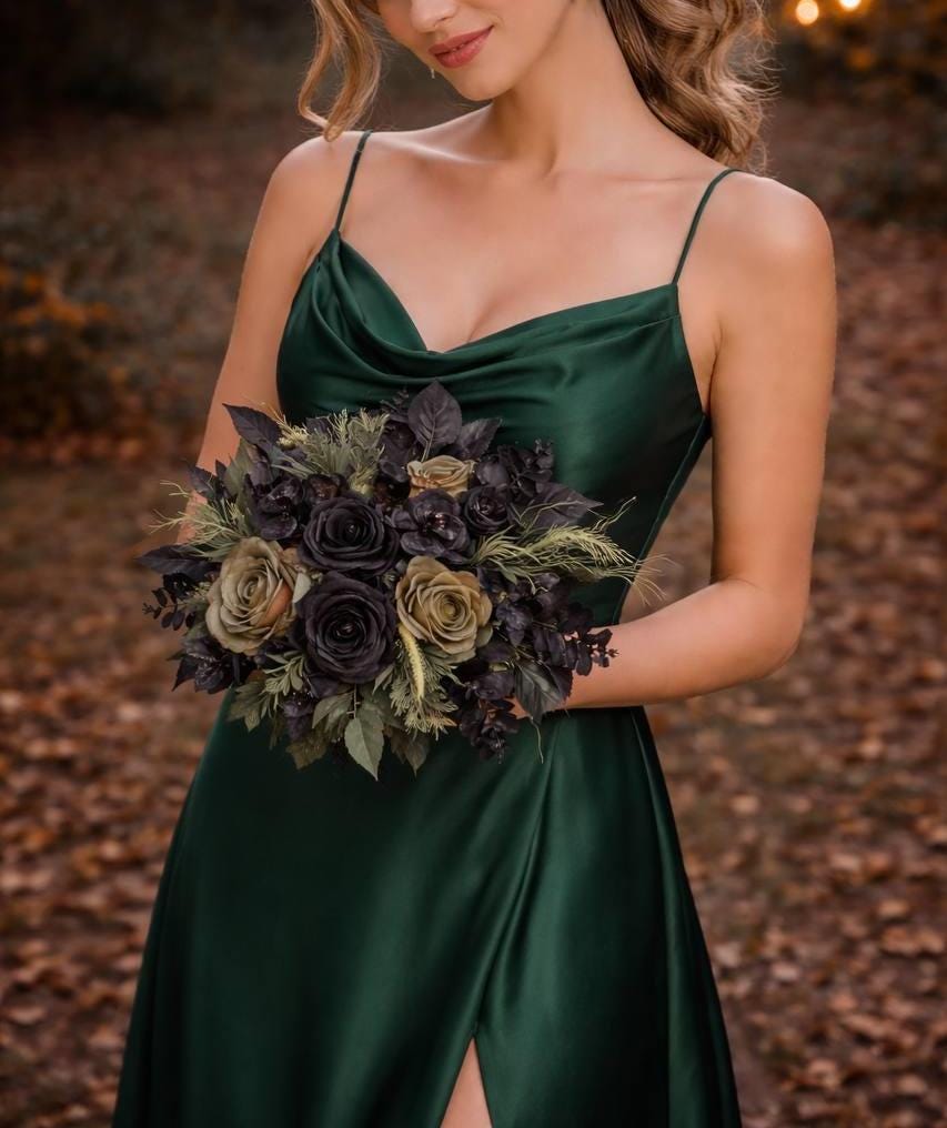 green dress bouquet Green Bridesmaid Dresses and Natural Bouquets