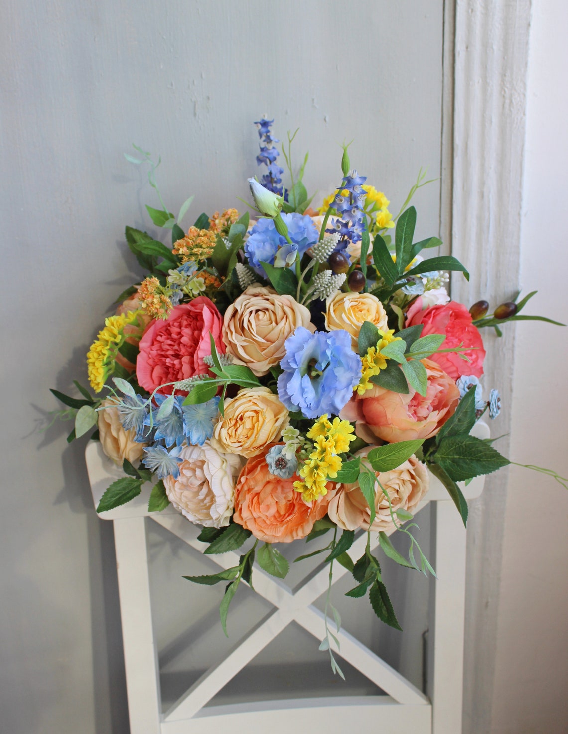 Colorful wedding bouquet Blue yellow pink wedding bouquet | Etsy